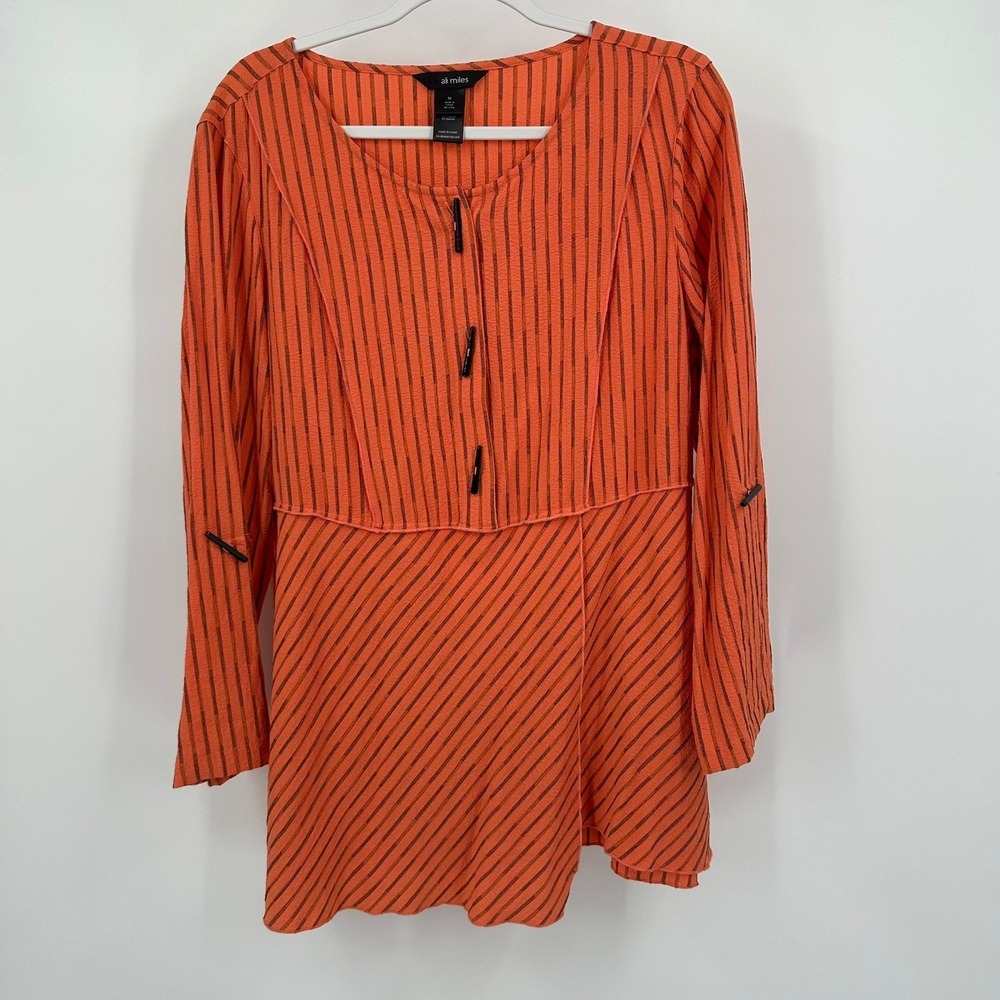 Ali Miles Womens Art To Wear Tunic Top Size M Lagenlook Boho Eclectic Orange